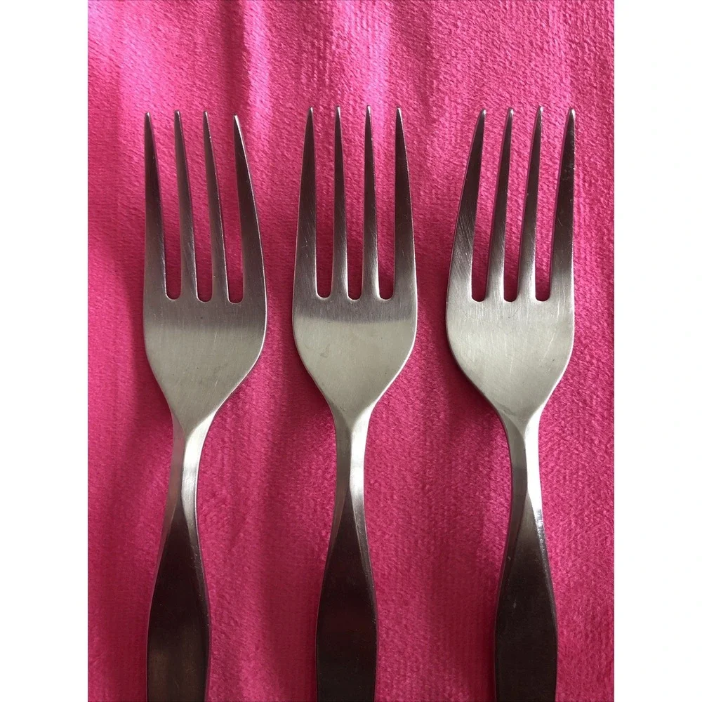 3 Salad Forks Noritake LINDEN Japan 18/8 Stainless 6.5